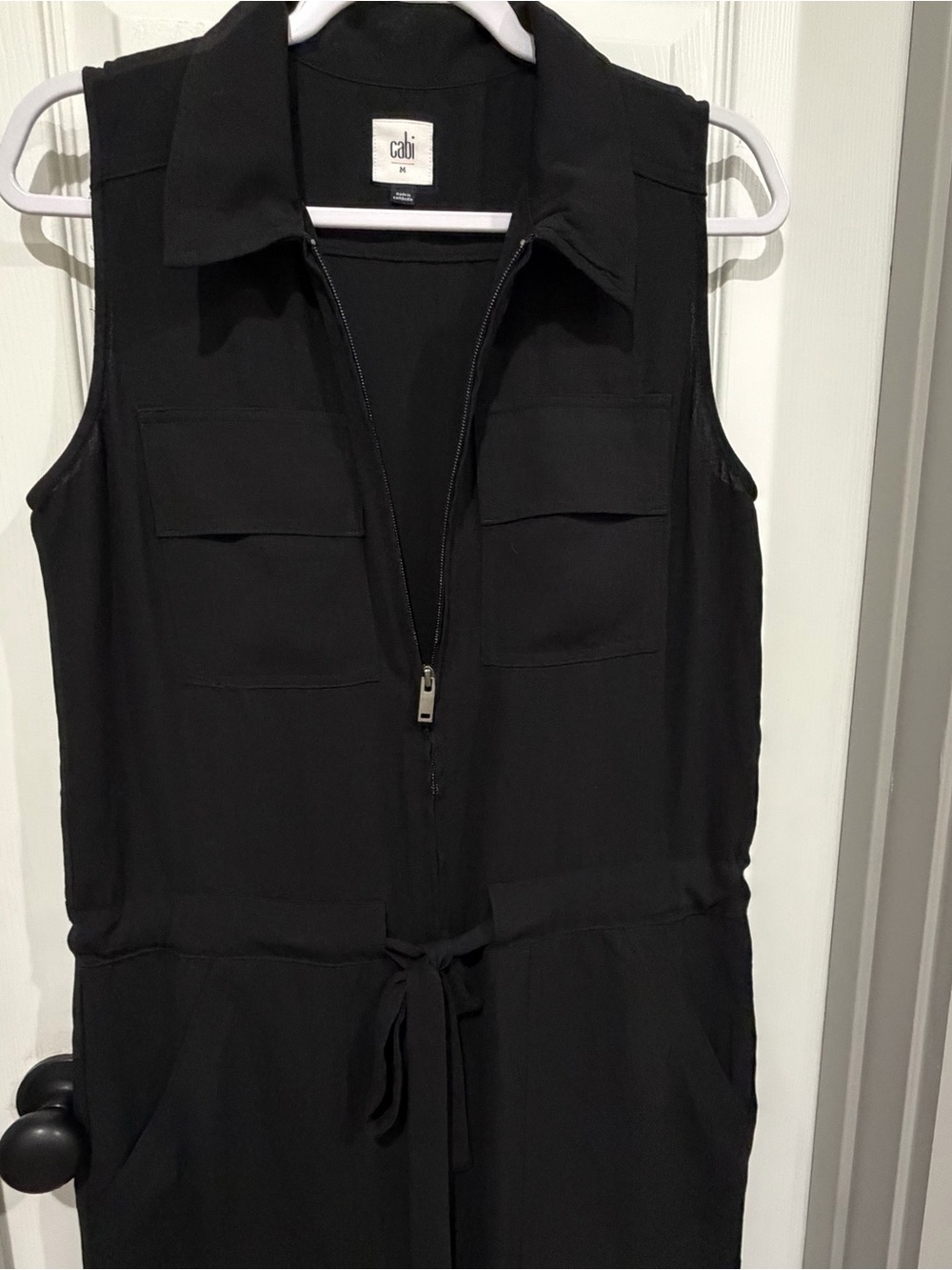 CAbi Black Sleeveless Zip-Front Cargo Jumpsuit - Picture 3 of 8